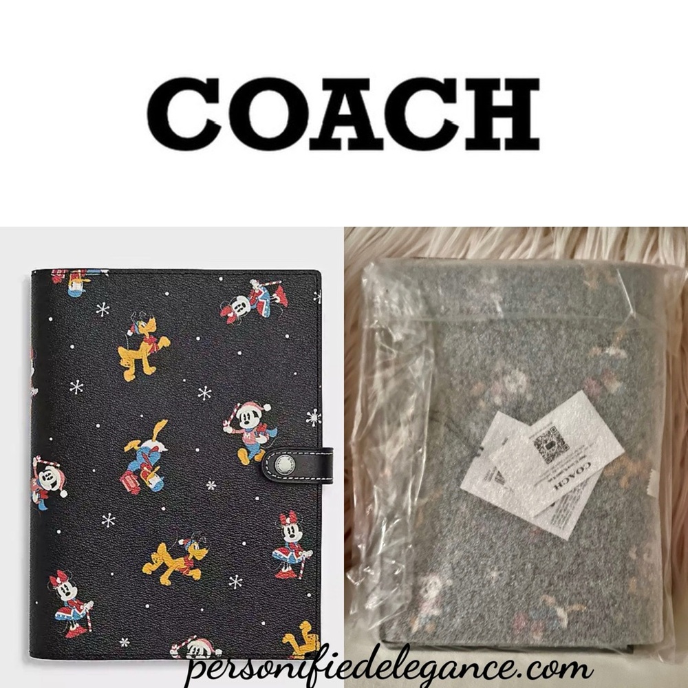 NEW Coach Disney X Coach Holiday Print Coated Canvas Leather Notebook Journal
